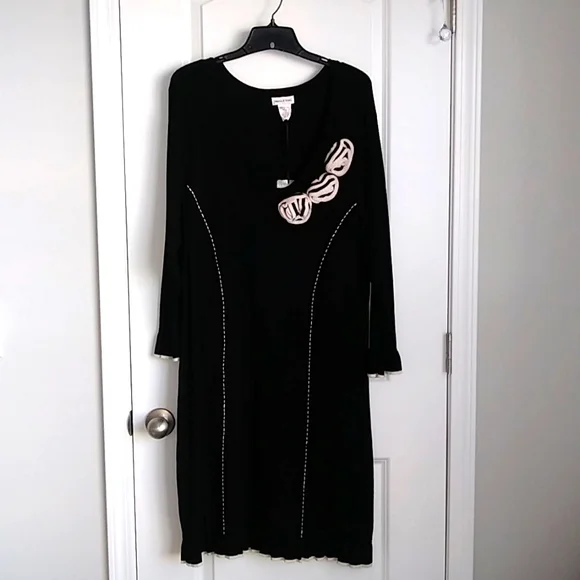 black and cream sweater dress Collared Half-Zip Sweater Dress Black & Cream Stripe Byron & Barclay